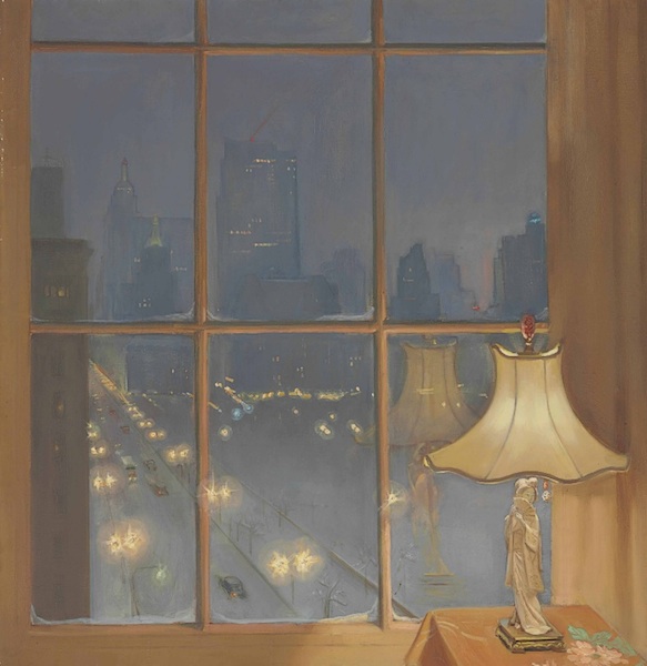 Huguette painted her view over Central Park in "Scene from My Window—Night." The painting sold for $23,750. (Via Christies.com)