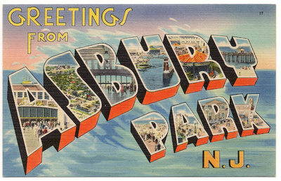Hello From Asbury Park N.J Vintage 1940s Postcard fridge magnet 