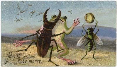 Christmas Xmas Merry Dancing Frog Beetle Blank Greeting Card With Envelope