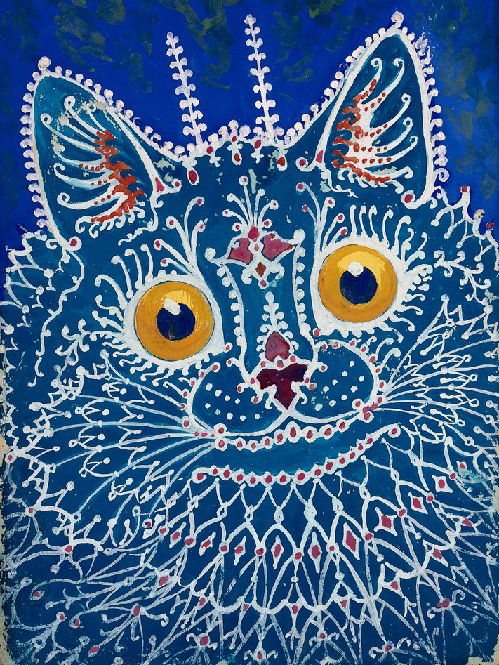 METAL REFRIGERATOR MAGNET Fractal Gray Cat Turquoise Eyes Cats Art 